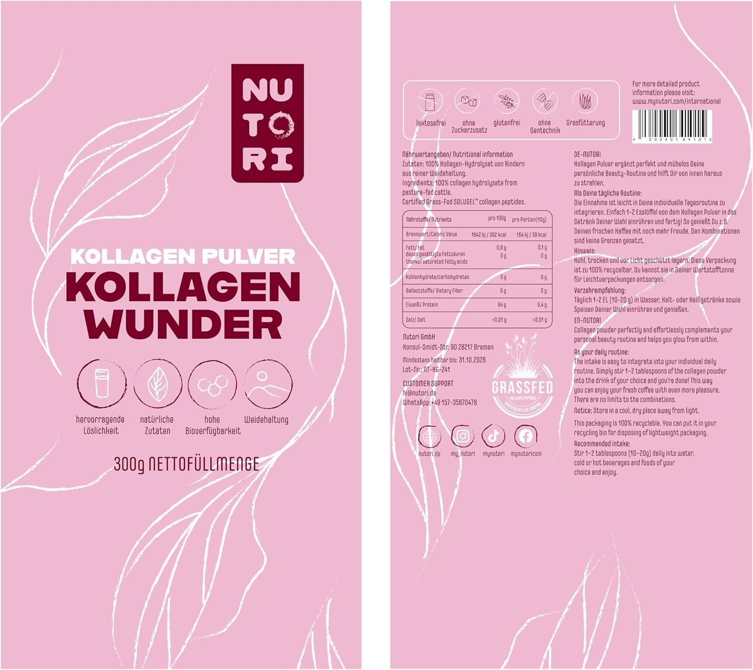 NUTOI - Kollagen Pulver 300G Optimale Bioverfügbarke