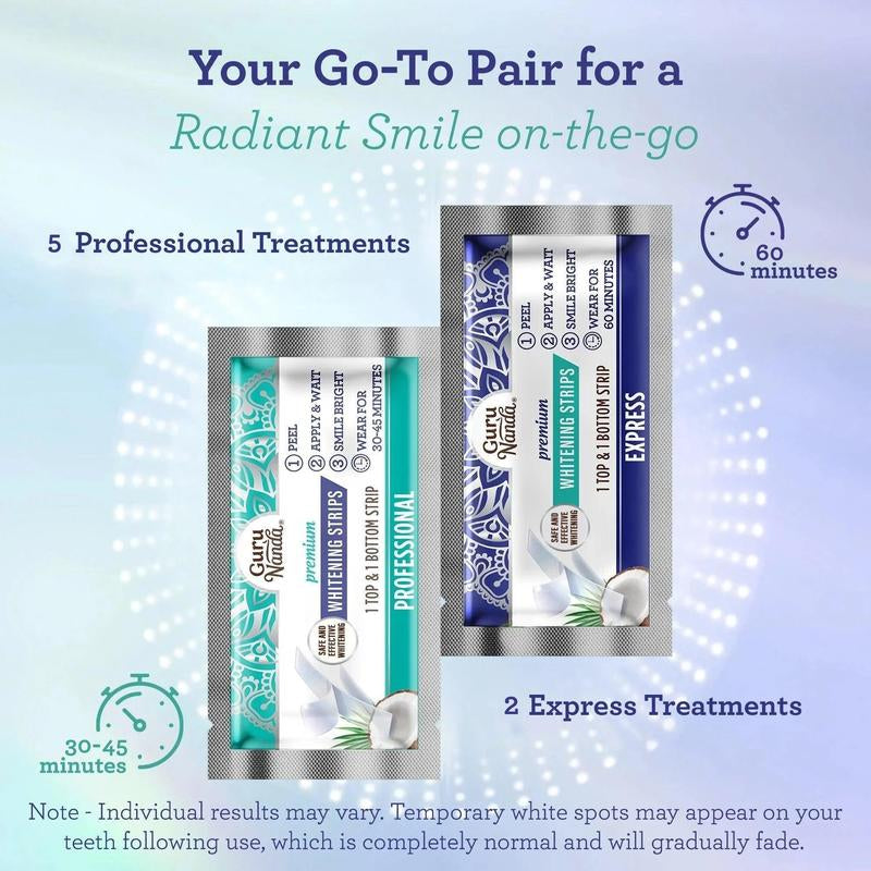 Gurunanda Whitening Strips, 7-Day Treatment (7 Packets - 2 Strips per Pack)- Enamel-Safe Strips for Sensitive Teeth - Non-Slip, Dry Strip Technology