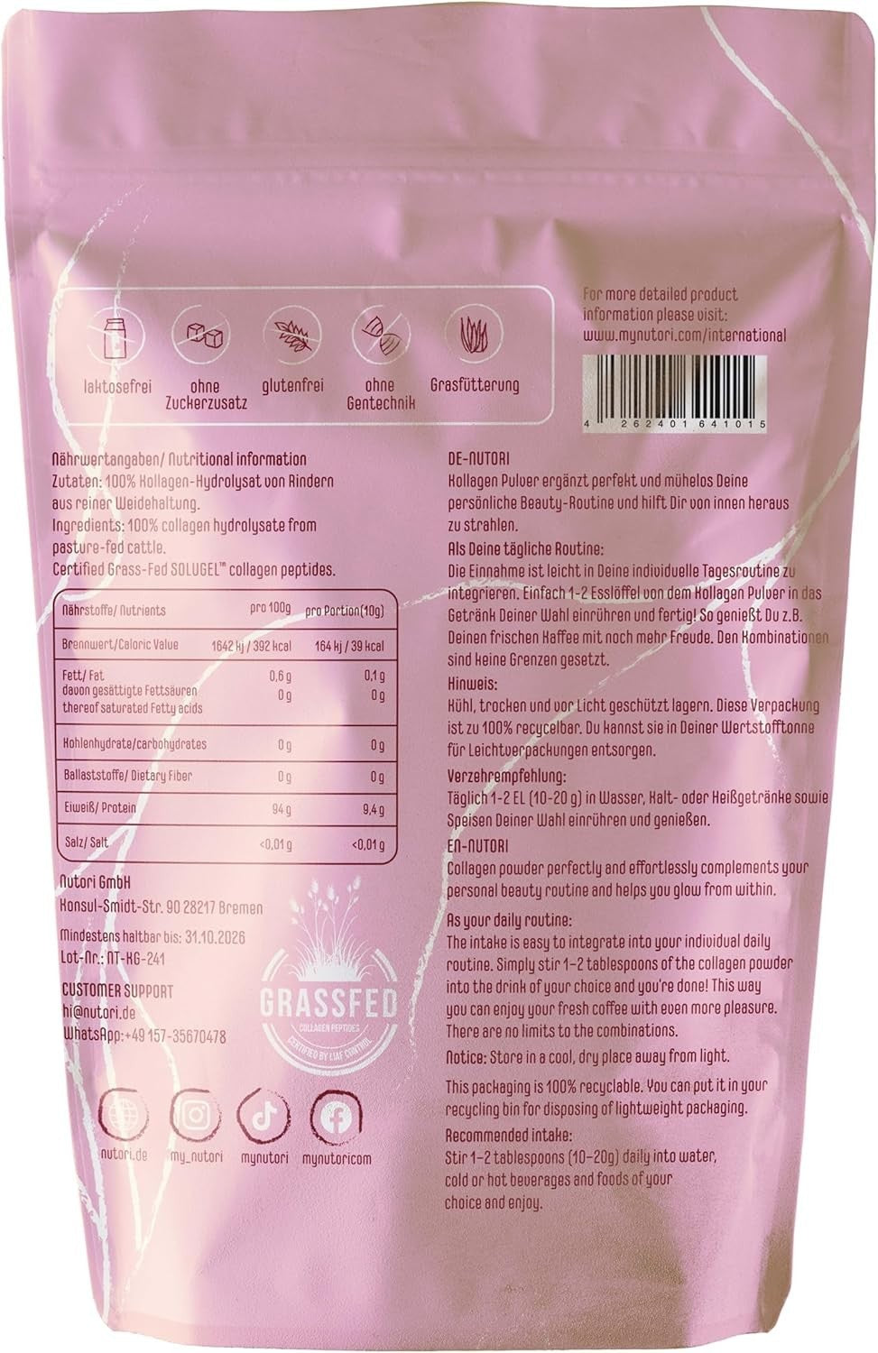 NUTOI - Kollagen Pulver 300G Optimale Bioverfügbarke